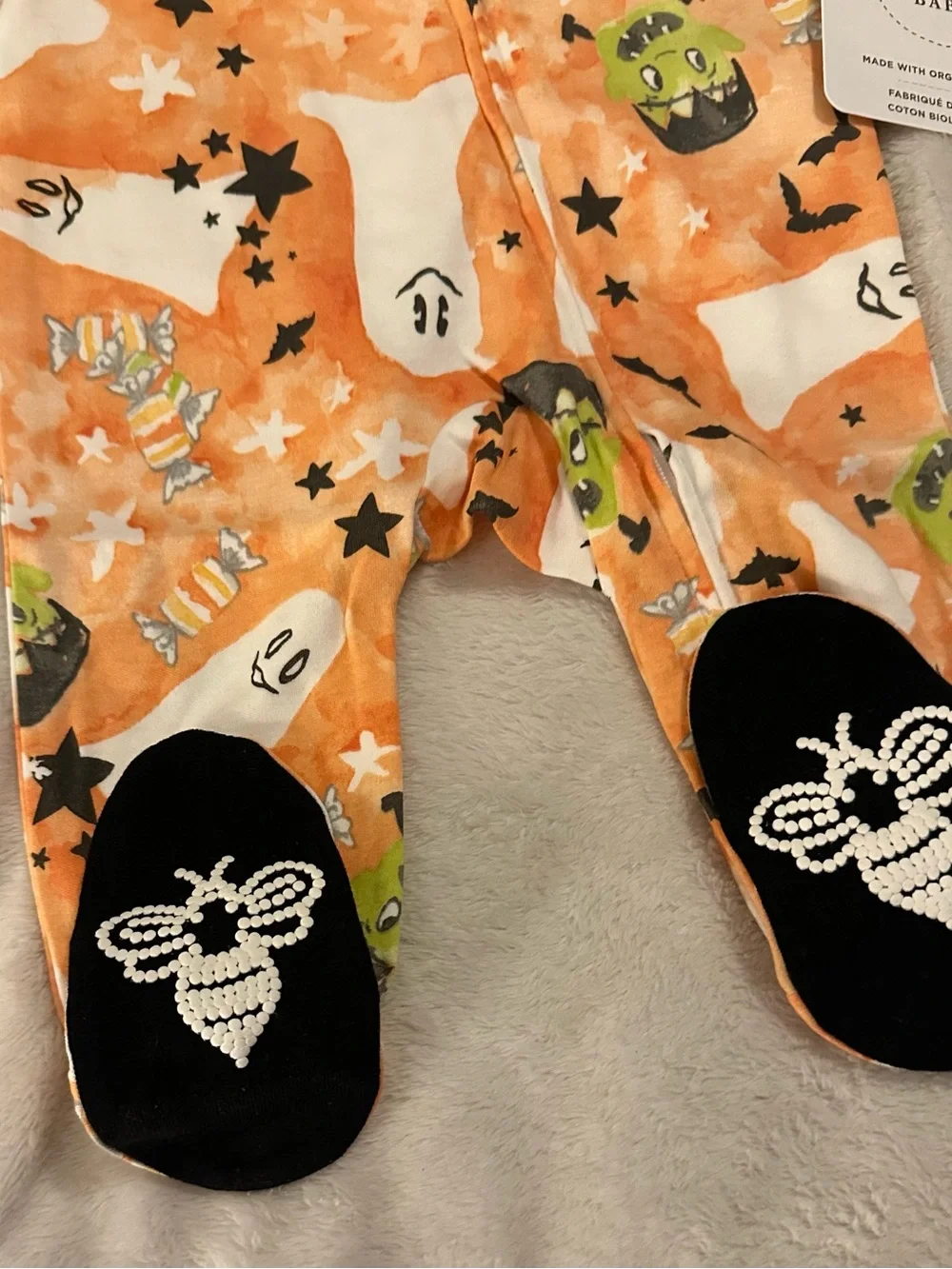 Burt's Bees Orange Halloween Monster & Ghost Footie